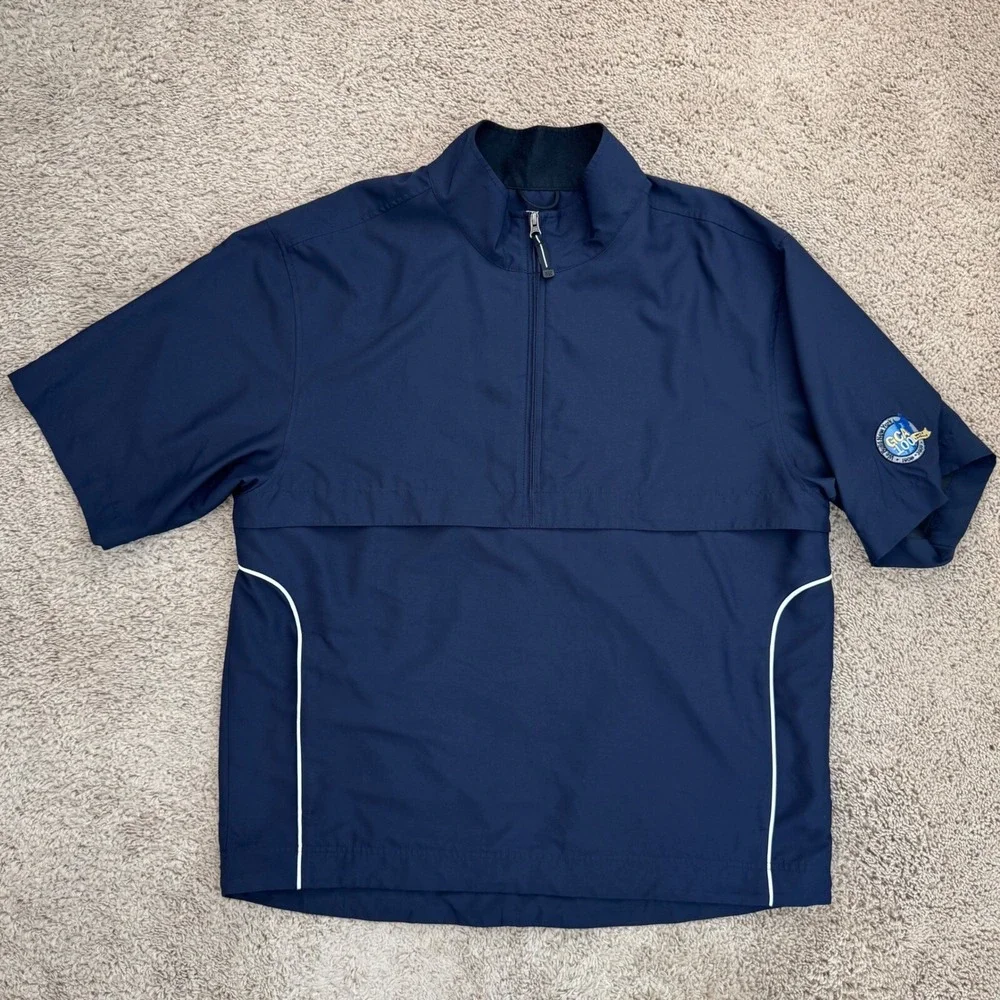 Cutter & Buck‎ WindTec Golf Pullover Mens L Navy S/S Jacket GCA 100 Sleece Patch